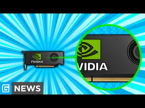 Progressive Robot - Illustration of an NVIDIA graphics card with a zoomed-in NVIDIA logo, over a blue burst background with NEWS label