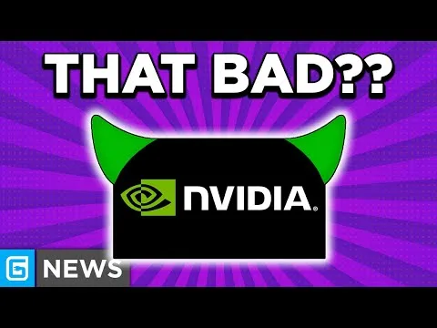 Progressive Robot Company thumbnail with text THAT BAD?? above an NVIDIA logo on a black shape with green horns and purple burst background.