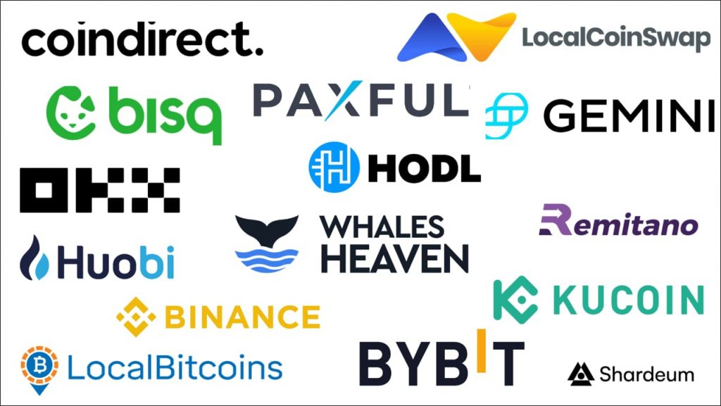 Logos of top P2P exchanges like Binance Paxful and LocalBitcoins