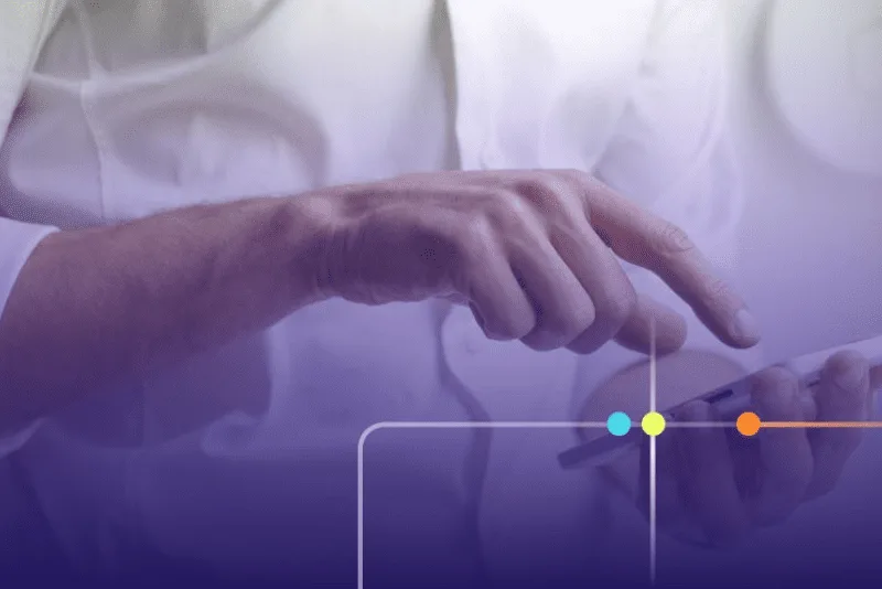 How to Fine-Tune LLM (Large Language Models) in 2025: Best Practices 8 Hand using a smartphone with abstract timeline dots and lines overlay, representing Progressive Robot technology interface.