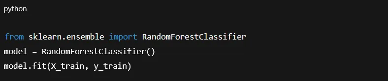 How to Build Machine Learning Apps: A Complete Guide for 2025 11 Python code snippet showing RandomForestClassifier import, model creation, and fit call, with "Progressive Robot" label.