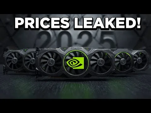 Progressive Robot graphic with NVIDIA GPUs lined up and bold text reading PRICES LEAKED!