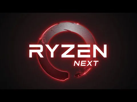 Progressive Robot graphic with glowing red Ryzen Next logo on a dark background