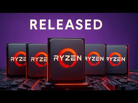 Progressive Robot graphic showing multiple AMD Ryzen chip icons on a motherboard with the word RELEASED above.