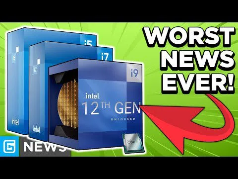 Progressive Robot thumbnail showing Intel 12th Gen CPU boxes with a red arrow and the text Worst News Ever!