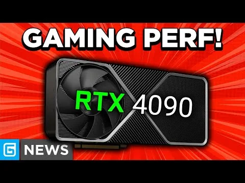 Progressive Robot graphic showing an RTX 4090 GPU with the text “GAMING PERF!” and “RTX 4090,” plus a “NEWS” label.