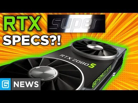 Progressive Robot graphic showing an RTX Super GeForce RTX card with “RTX Super” and “RTX SPECS?!” text and a “G NEWS” badge