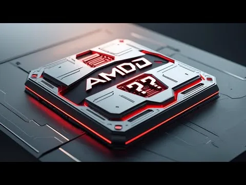 Futuristic computer chip with glowing red edges and the label AMD 22, featuring a Progressive Robot design.
