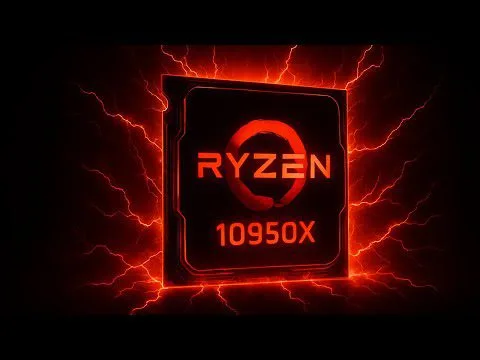 Progressive Robot-themed Ryzen 9 10950X chip icon glowing red with lightning on a dark background