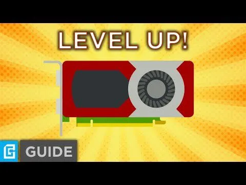 Progressive Robot Level Up! guide thumbnail with a red graphics card on a yellow burst background.