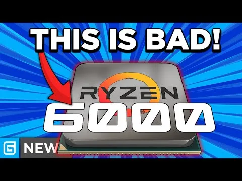 Progressive Robot thumbnail saying THIS IS BAD! with a red arrow pointing to a Ryzen 6000 chip graphic on blue rays background.