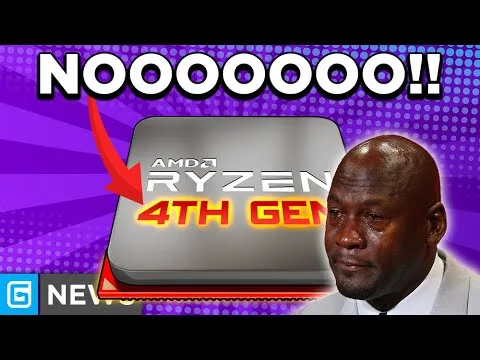 Meme showing “NOOOOOO!!” above an AMD Ryzen 4th Gen chip graphic and a crying man on a purple background.