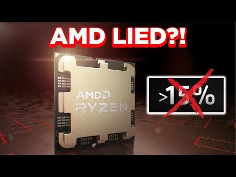 Progressive Robot thumbnail showing an AMD Ryzen chip with text AMD LIED?! and a crossed-out >15% performance claim.