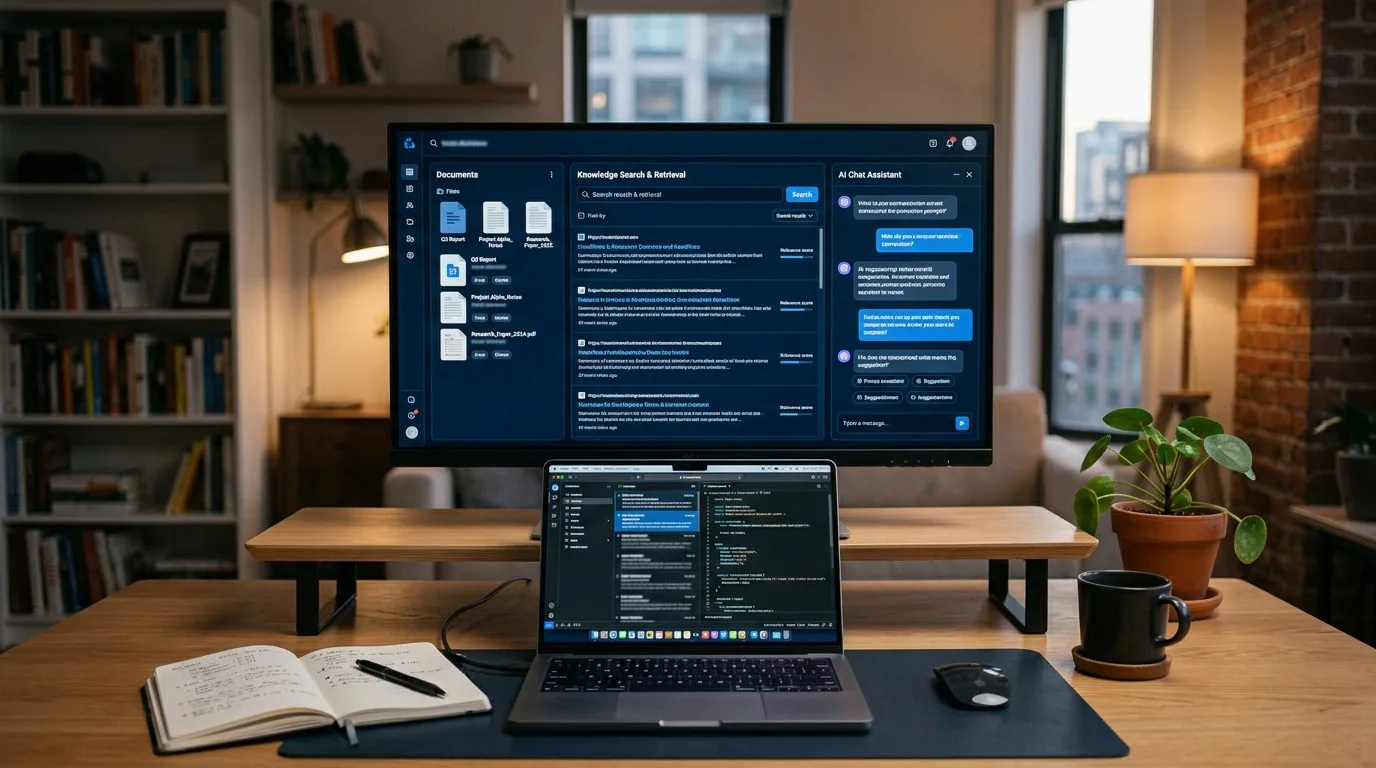 How to set up AnythingLLM in a document AI workspace with search, chat, and knowledge panels on a modern desktop setup