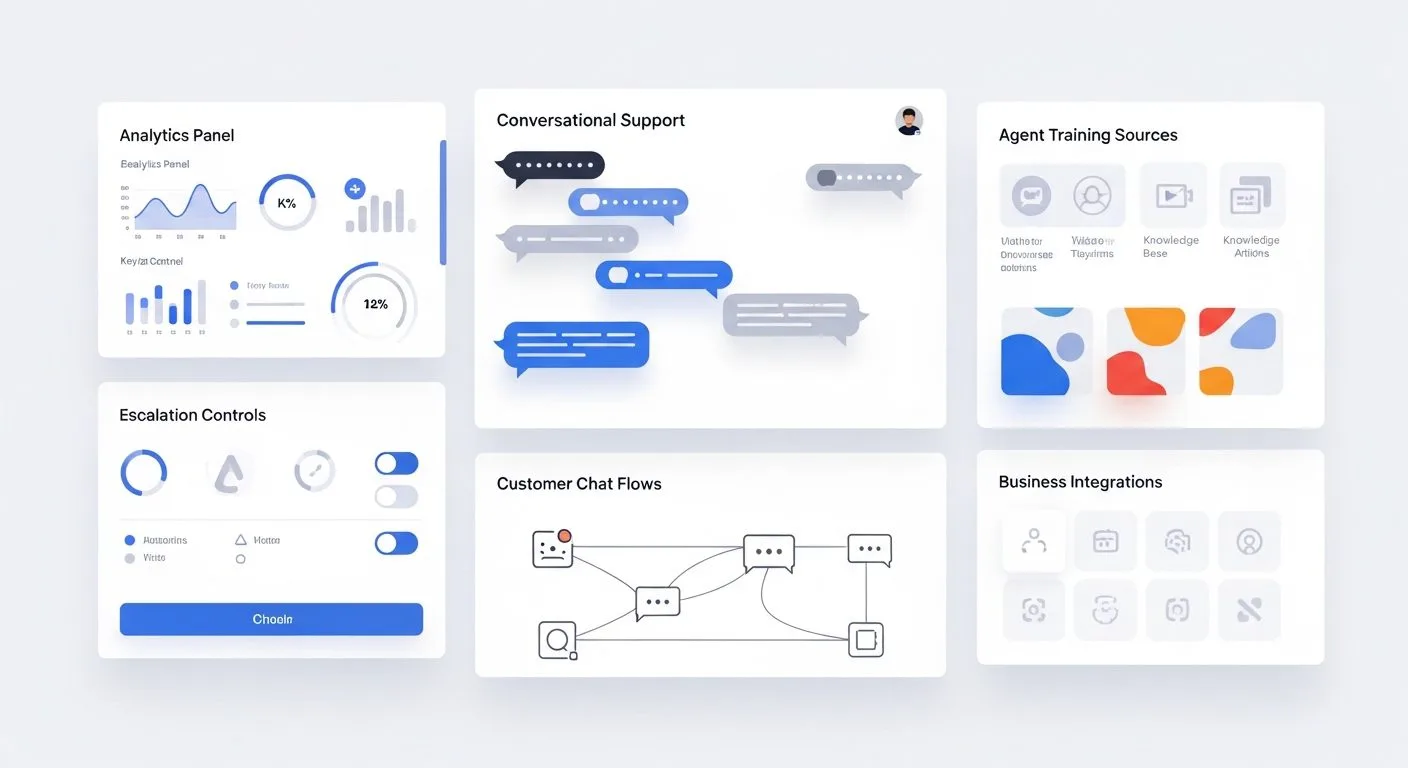 What is Chatbase shown as an AI support-agent platform with customer conversations, business actions, analytics, and secure omnichannel deployment