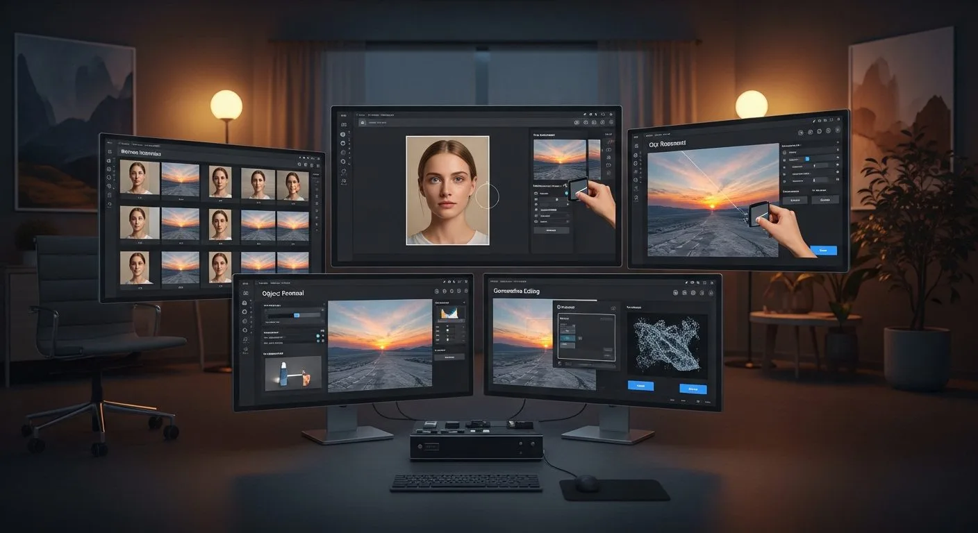 What is Luminar Neo shown as an AI photo editor for portrait retouching, sky replacement, generative edits, and faster creative workflow