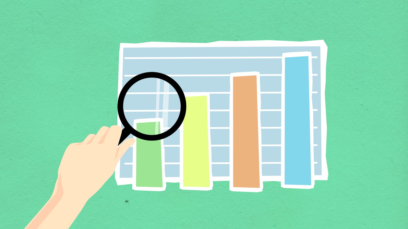 Magnifying glass and diagrams representing PR and SEO feature analysis