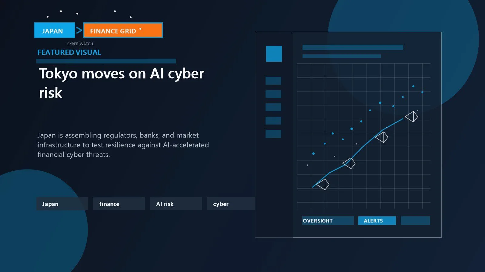 Japan financial task force shown through cyber risk dashboards banks market rails and AI security alerts