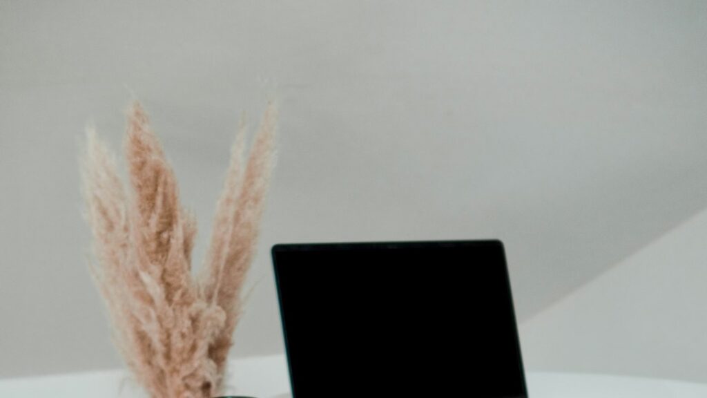 Quiet laptop workspace with coffee and flowers representing Right to Disconnect protected time