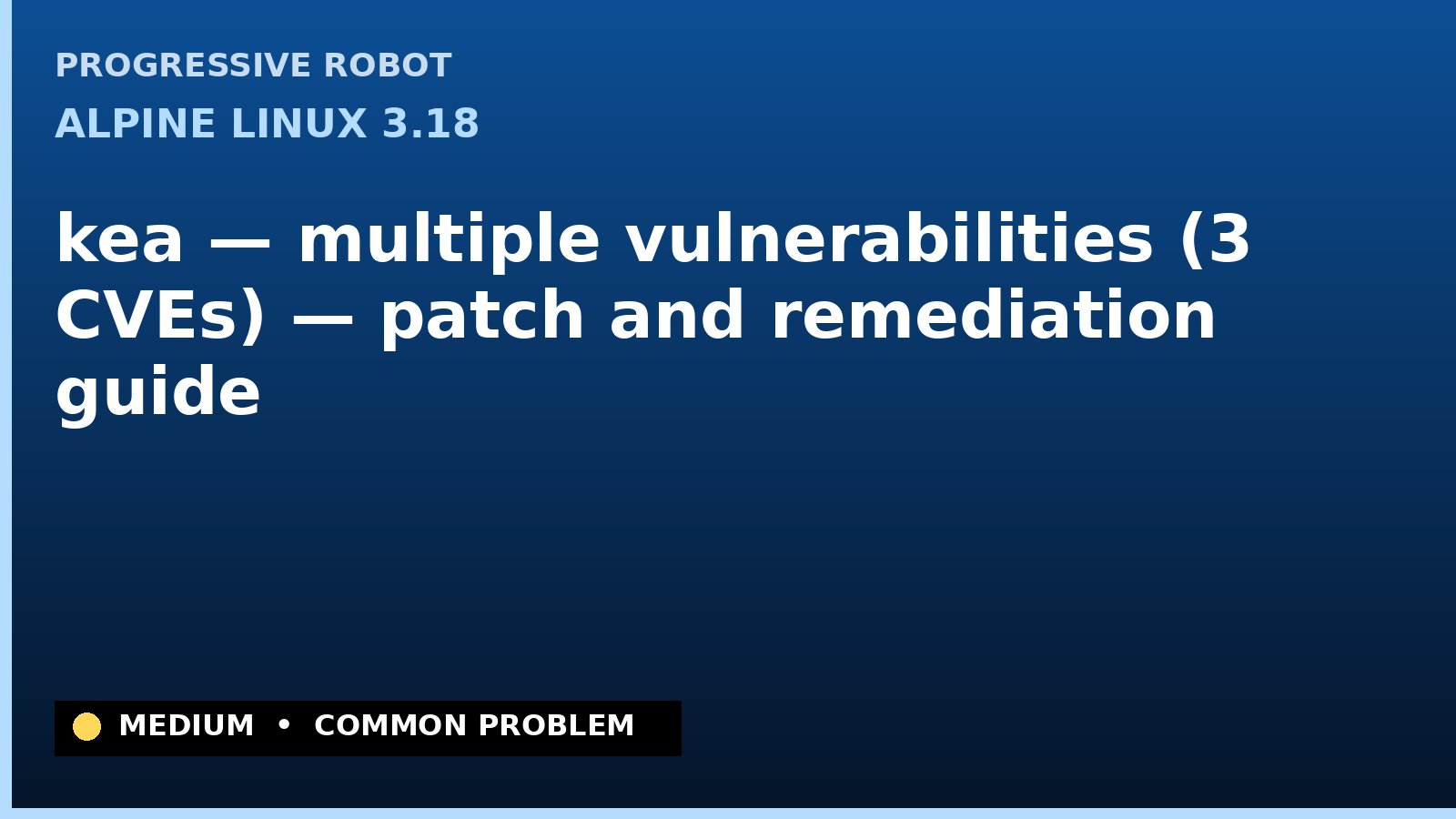 Alpine Linux 3.18 — kea — multiple vulnerabilities (3 CVEs) — patch and remediation guide — diagnosis and fix on Alpine Linux 3.18