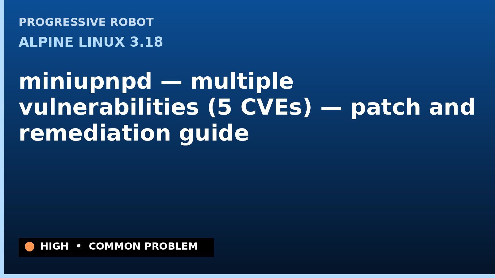 Alpine Linux 3.18 — miniupnpd — multiple vulnerabilities (5 CVEs) — patch and remediation guide — diagnosis and fix on Alpine Linux 3.18