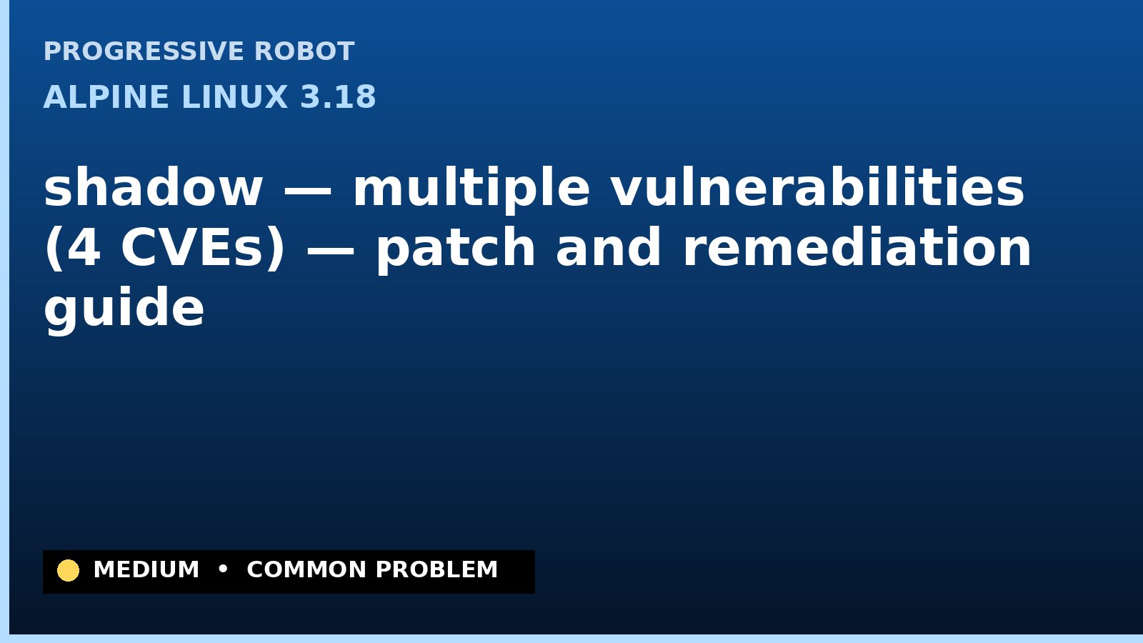 Alpine Linux 3.18 — shadow — multiple vulnerabilities (4 CVEs) — patch and remediation guide — diagnosis and fix on Alpine Linux 3.18