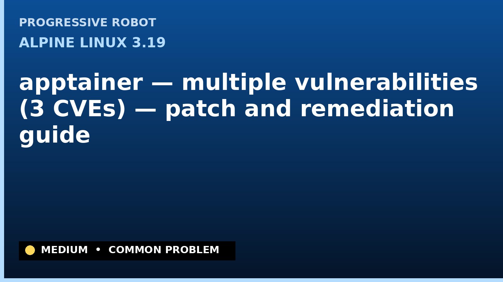 Alpine Linux 3.19 — apptainer — multiple vulnerabilities (3 CVEs) — patch and remediation guide — diagnosis and fix on Alpine Linux 3.19