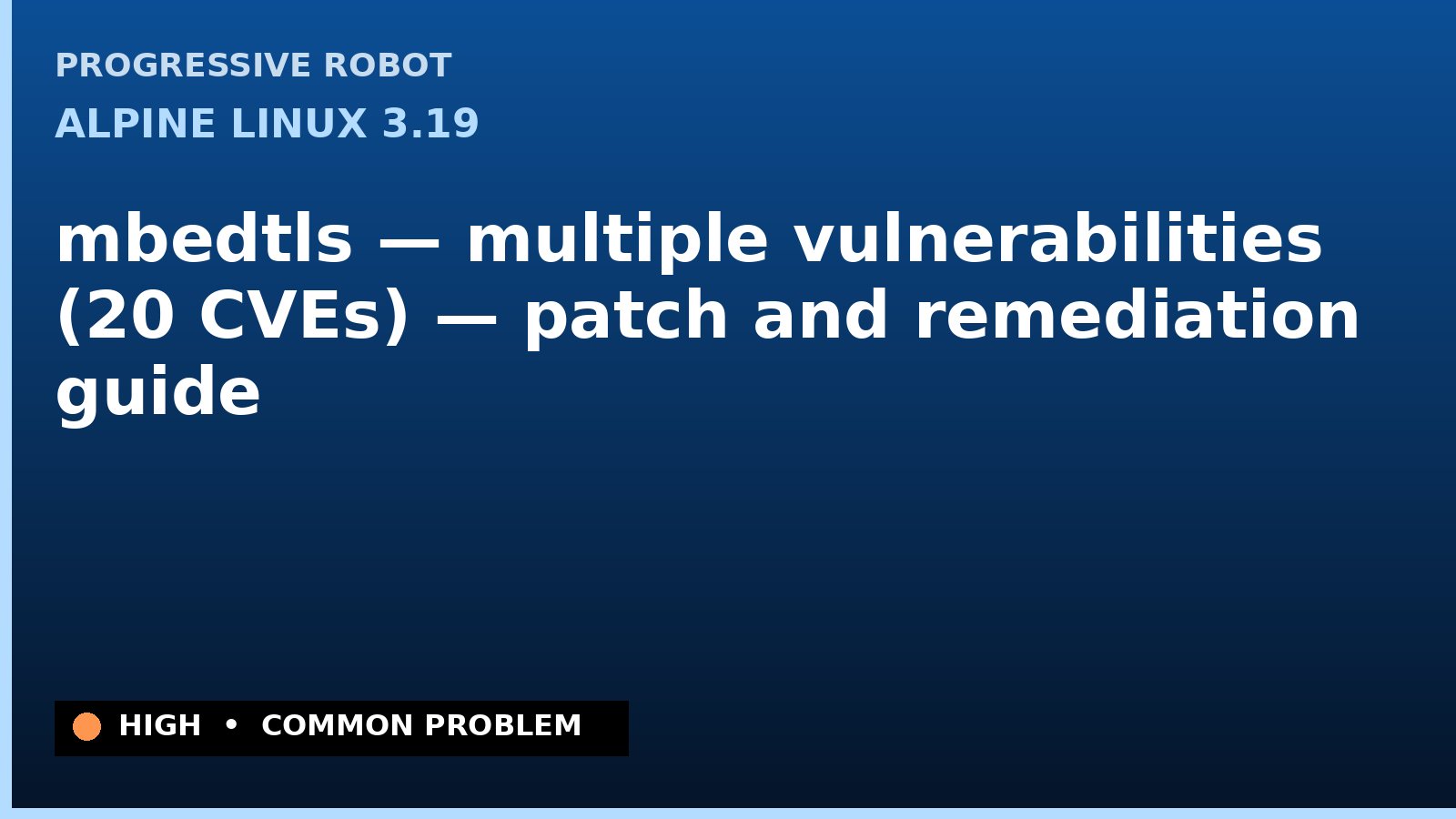 Alpine Linux 3.19 — mbedtls — multiple vulnerabilities (20 CVEs) — patch and remediation guide — diagnosis and fix on Alpine Linux 3.19