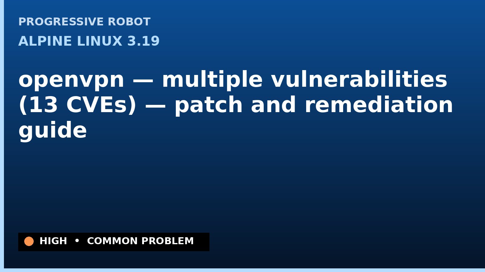 Alpine Linux 3.19 — openvpn — multiple vulnerabilities (13 CVEs) — patch and remediation guide — diagnosis and fix on Alpine Linux 3.19
