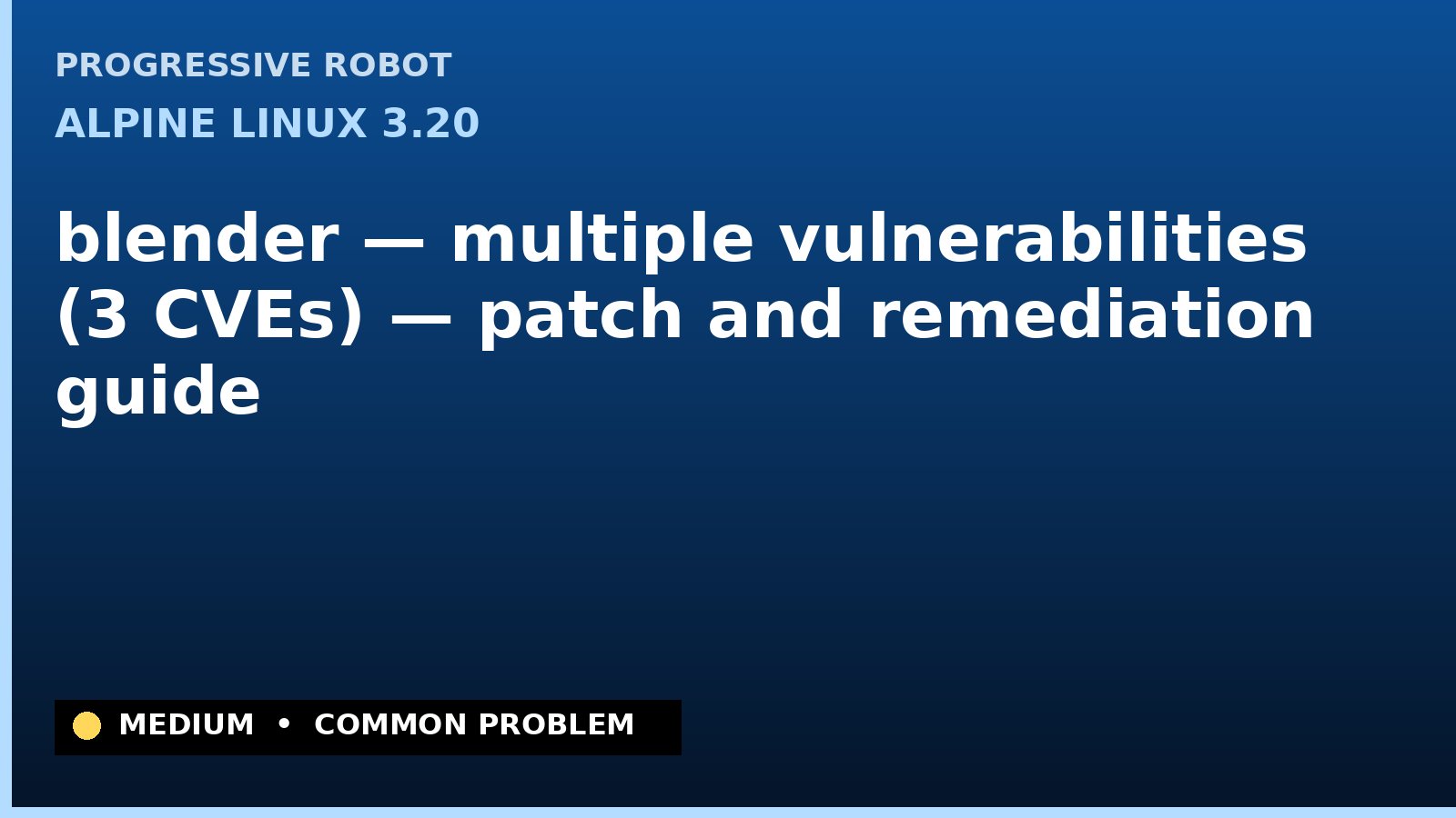 Alpine Linux 3.20 — blender — multiple vulnerabilities (3 CVEs) — patch and remediation guide — diagnosis and fix on Alpine Linux 3.20