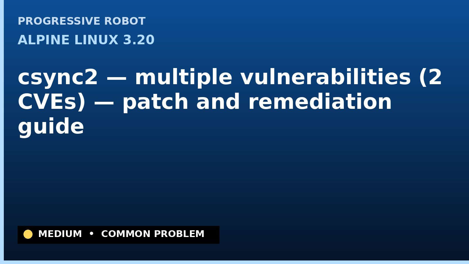 Alpine Linux 3.20 — csync2 — multiple vulnerabilities (2 CVEs) — patch and remediation guide — diagnosis and fix on Alpine Linux 3.20