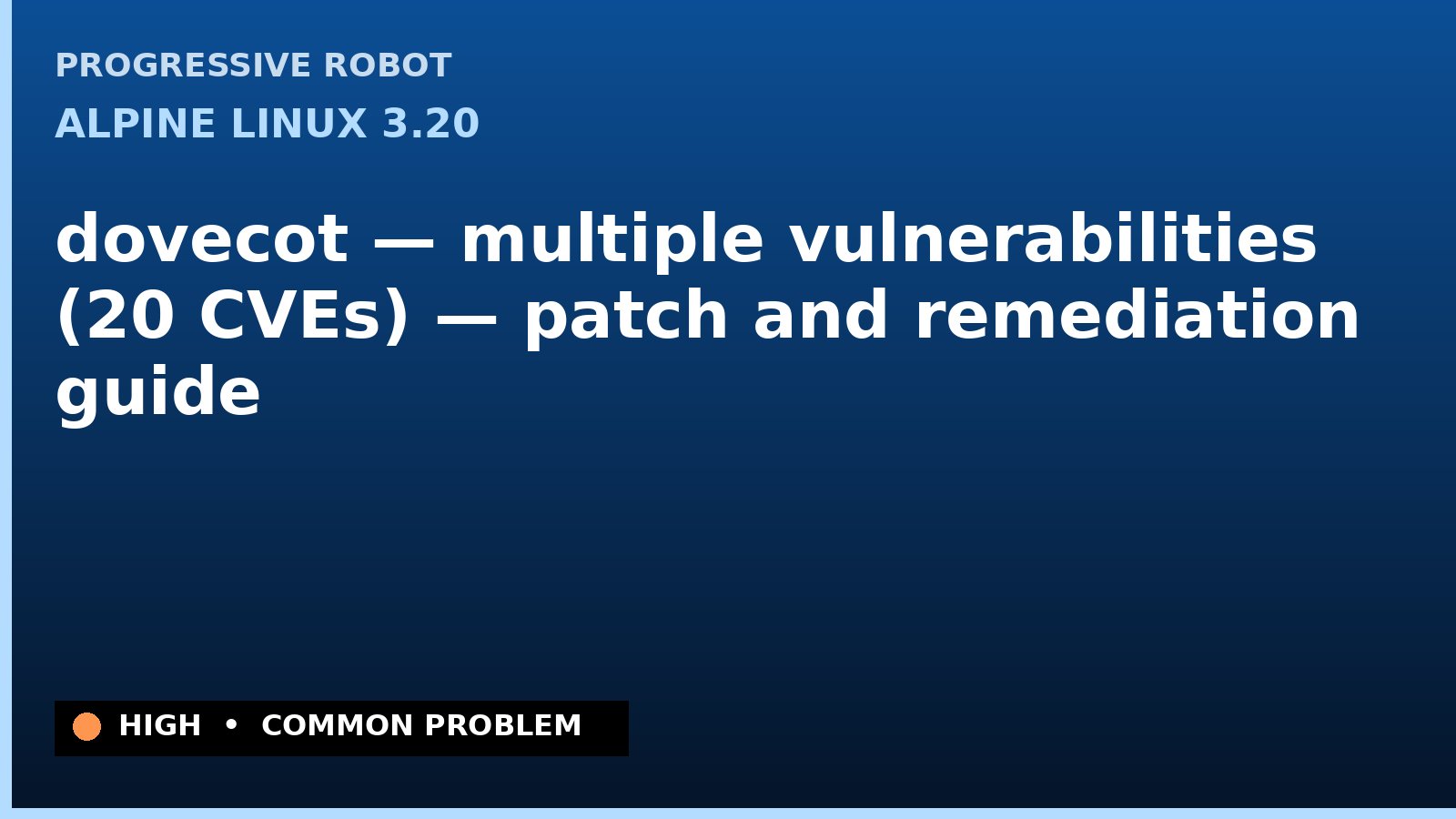 Alpine Linux 3.20 — dovecot — multiple vulnerabilities (20 CVEs) — patch and remediation guide — diagnosis and fix on Alpine Linux 3.20