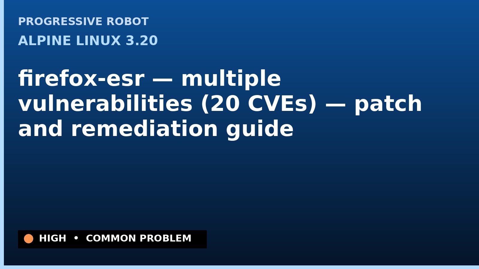 Alpine Linux 3.20 — firefox-esr — multiple vulnerabilities (20 CVEs) — patch and remediation guide — diagnosis and fix on Alpine Linux 3.20