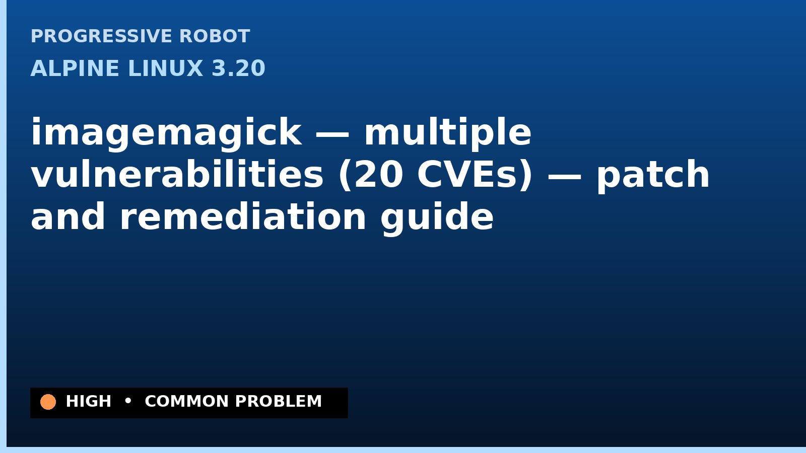 Alpine Linux 3.20 — imagemagick — multiple vulnerabilities (20 CVEs) — patch and remediation guide — diagnosis and fix on Alpine Linux 3.20