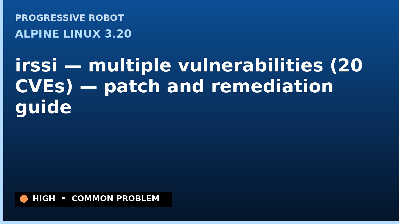Alpine Linux 3.20 — irssi — multiple vulnerabilities (20 CVEs) — patch and remediation guide — diagnosis and fix on Alpine Linux 3.20