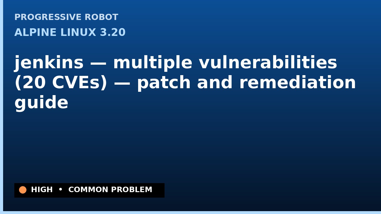 Alpine Linux 3.20 — jenkins — multiple vulnerabilities (20 CVEs) — patch and remediation guide — diagnosis and fix on Alpine Linux 3.20