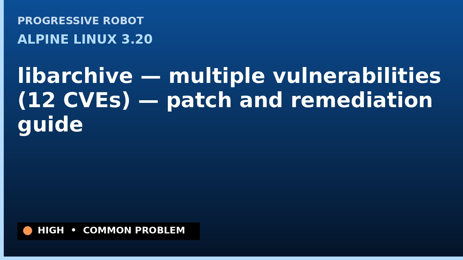 Alpine Linux 3.20 — libarchive — multiple vulnerabilities (12 CVEs) — patch and remediation guide — diagnosis and fix on Alpine Linux 3.20