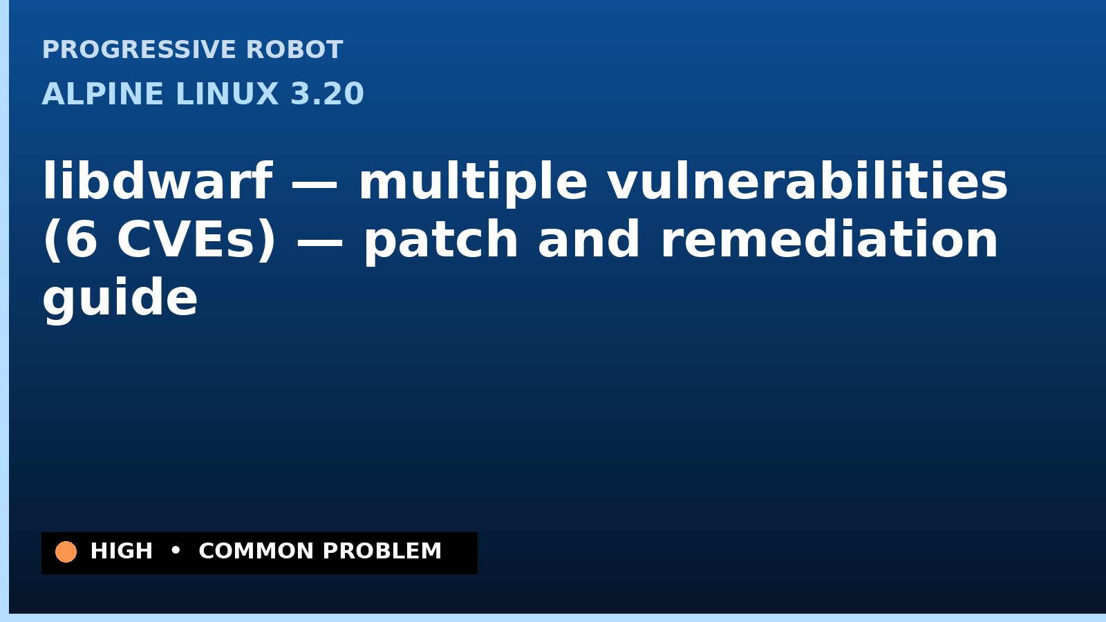 Alpine Linux 3.20 — libdwarf — multiple vulnerabilities (6 CVEs) — patch and remediation guide — diagnosis and fix on Alpine Linux 3.20