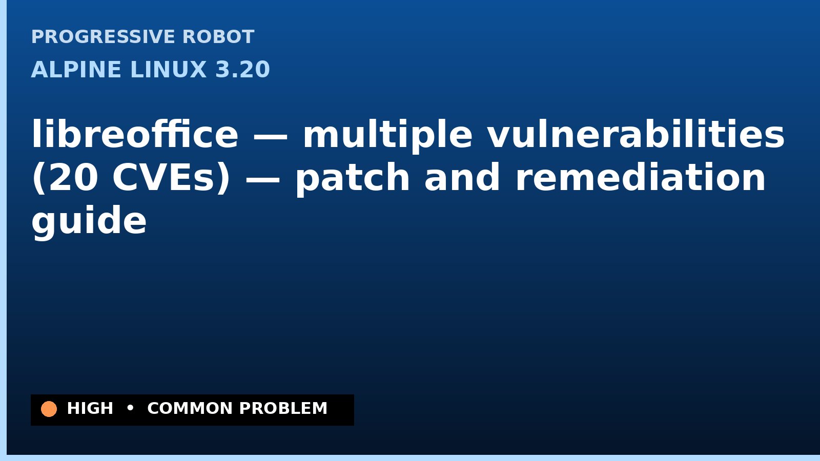 Alpine Linux 3.20 — libreoffice — multiple vulnerabilities (20 CVEs) — patch and remediation guide — diagnosis and fix on Alpine Linux 3.20