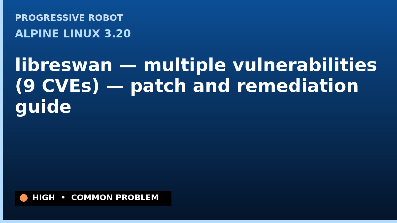 Alpine Linux 3.20 — libreswan — multiple vulnerabilities (9 CVEs) — patch and remediation guide — diagnosis and fix on Alpine Linux 3.20