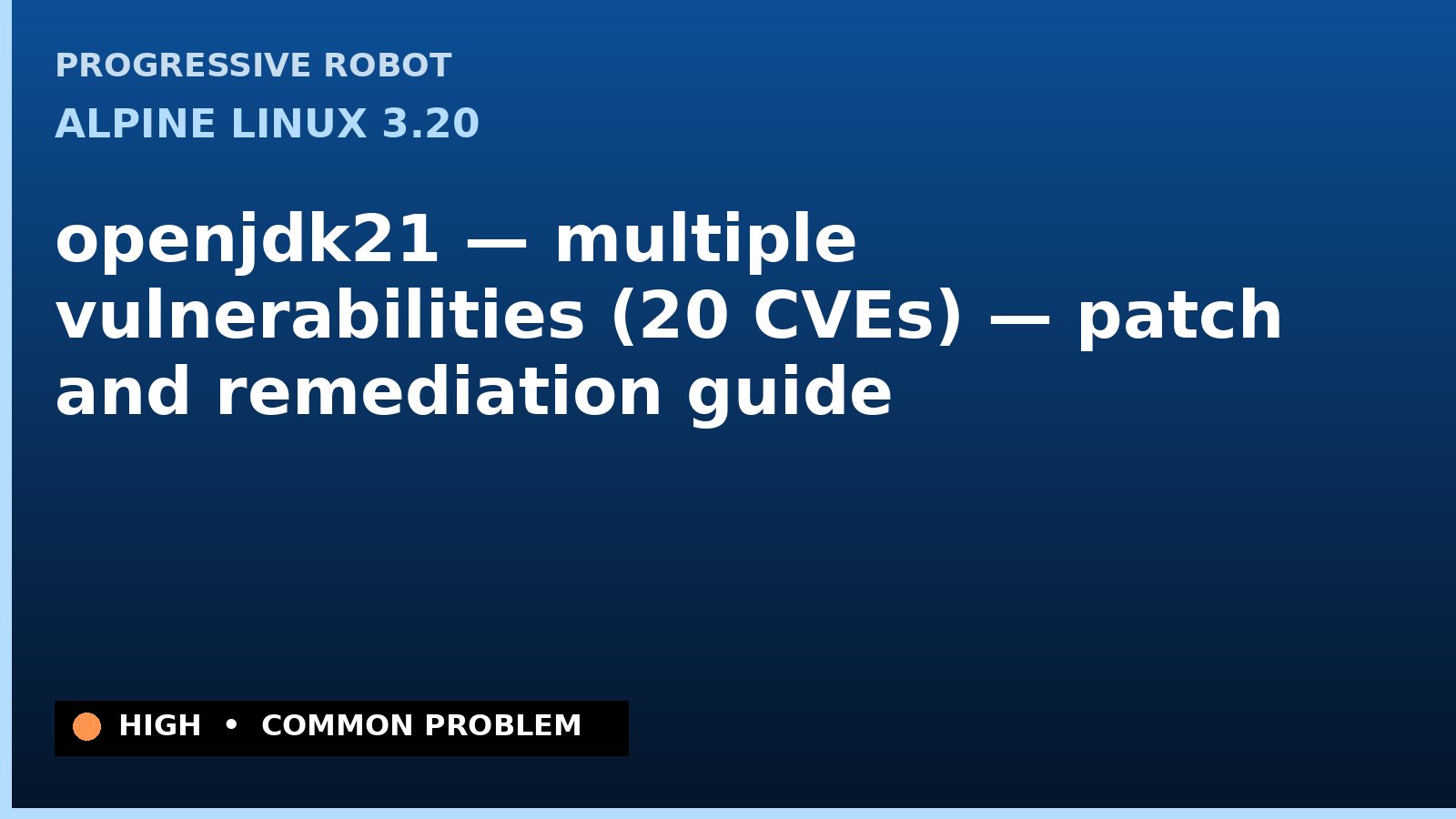 Alpine Linux 3.20 — openjdk21 — multiple vulnerabilities (20 CVEs) — patch and remediation guide — diagnosis and fix on Alpine Linux 3.20