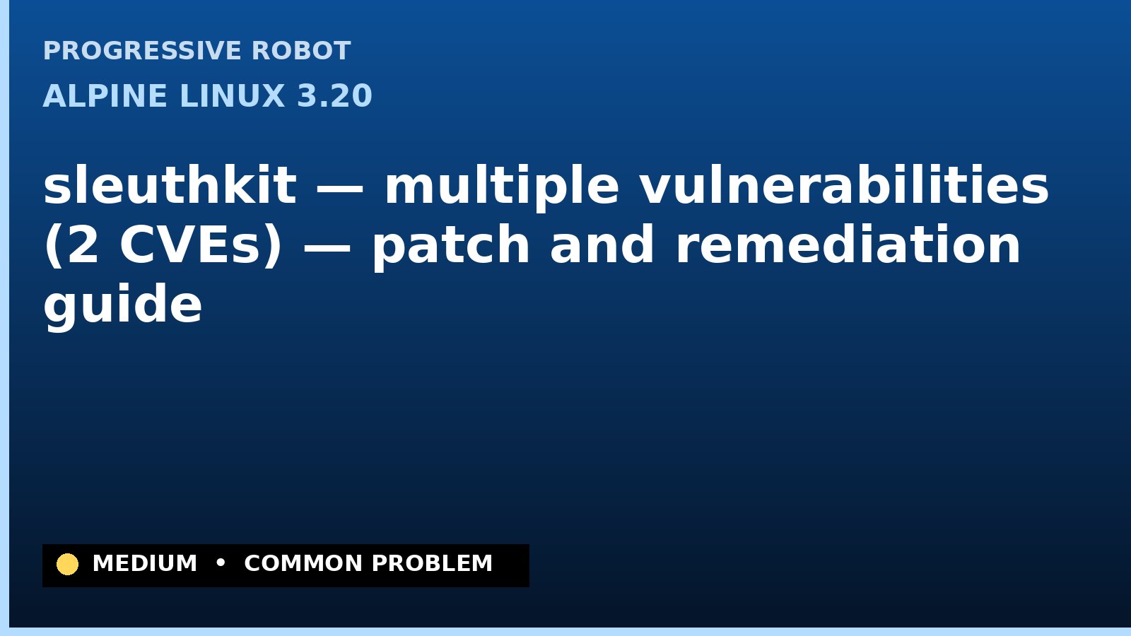 Alpine Linux 3.20 — sleuthkit — multiple vulnerabilities (2 CVEs) — patch and remediation guide — diagnosis and fix on Alpine Linux 3.20