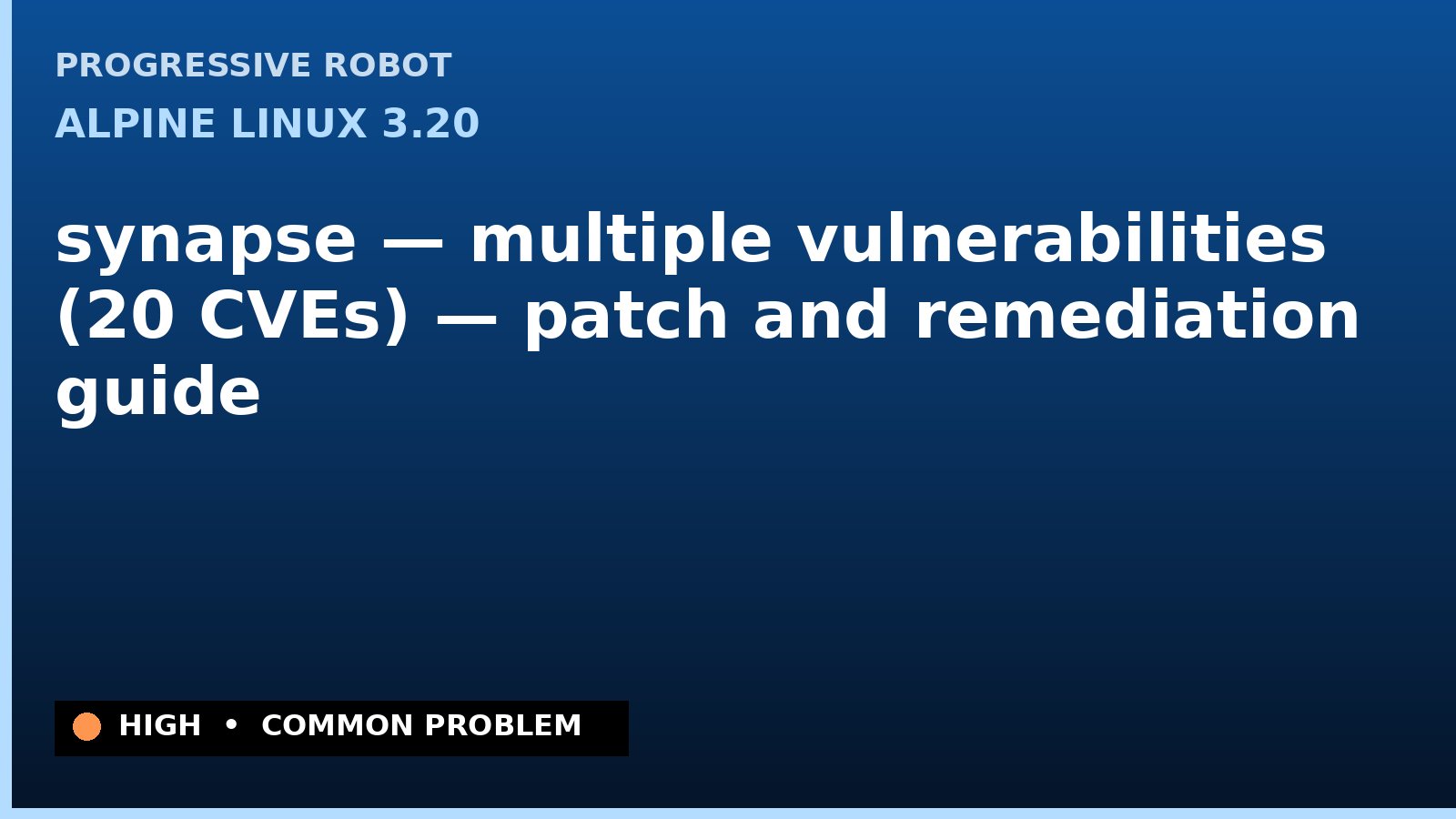 Alpine Linux 3.20 — synapse — multiple vulnerabilities (20 CVEs) — patch and remediation guide — diagnosis and fix on Alpine Linux 3.20