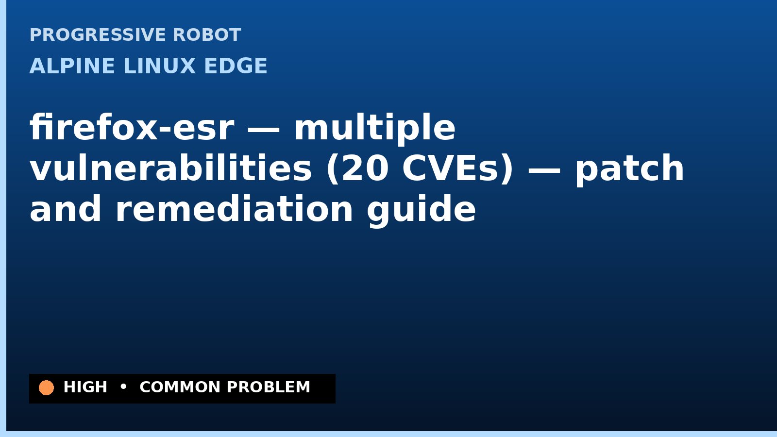 Alpine Linux edge — firefox-esr — multiple vulnerabilities (20 CVEs) — patch and remediation guide — diagnosis and fix on Alpine Linux edge