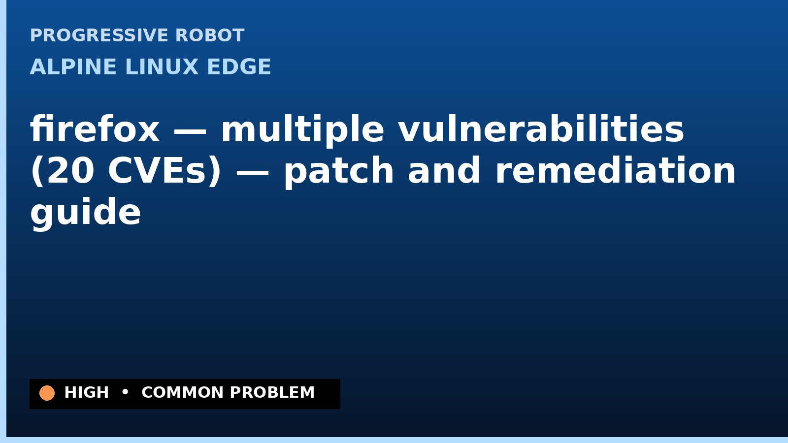 Alpine Linux edge — firefox — multiple vulnerabilities (20 CVEs) — patch and remediation guide — diagnosis and fix on Alpine Linux edge