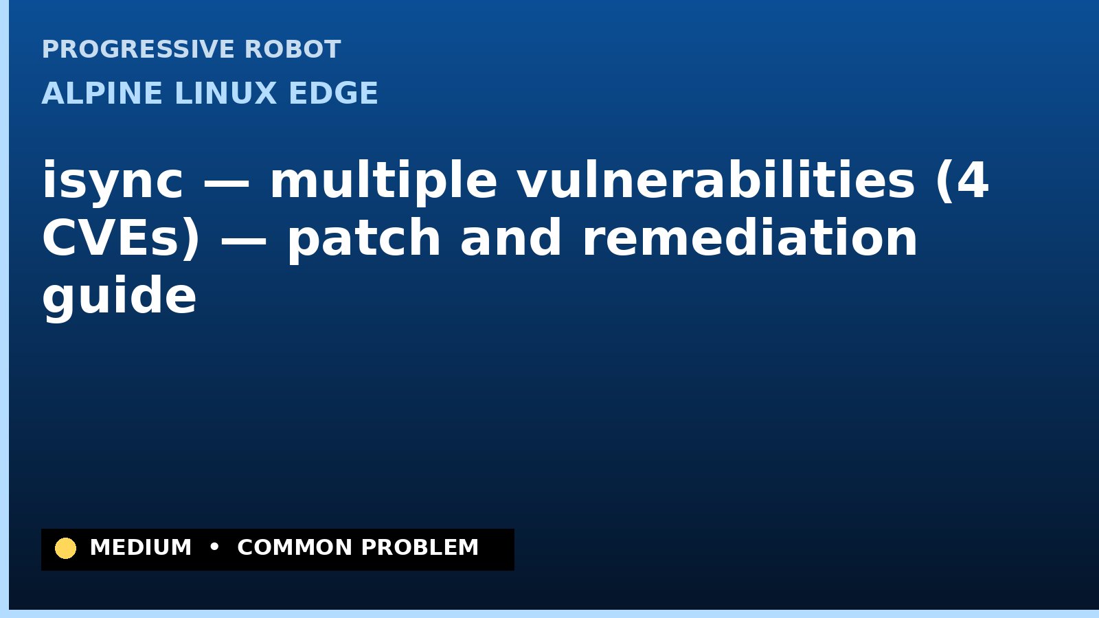 Alpine Linux edge — isync — multiple vulnerabilities (4 CVEs) — patch and remediation guide — diagnosis and fix on Alpine Linux edge
