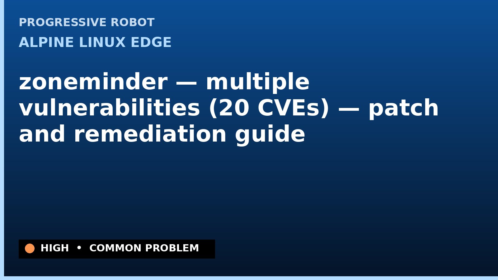 Alpine Linux edge — zoneminder — multiple vulnerabilities (20 CVEs) — patch and remediation guide — diagnosis and fix on Alpine Linux edge
