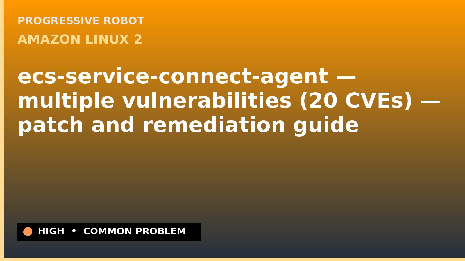 Amazon Linux 2 — ecs-service-connect-agent — multiple vulnerabilities (20 CVEs) — patch and remediation guide — diagnosis and fix on Amazon Linux 2