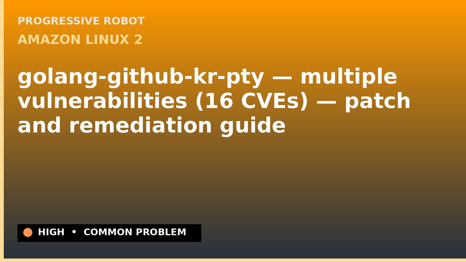 Amazon Linux 2 — golang-github-kr-pty — multiple vulnerabilities (16 CVEs) — patch and remediation guide — diagnosis and fix on Amazon Linux 2