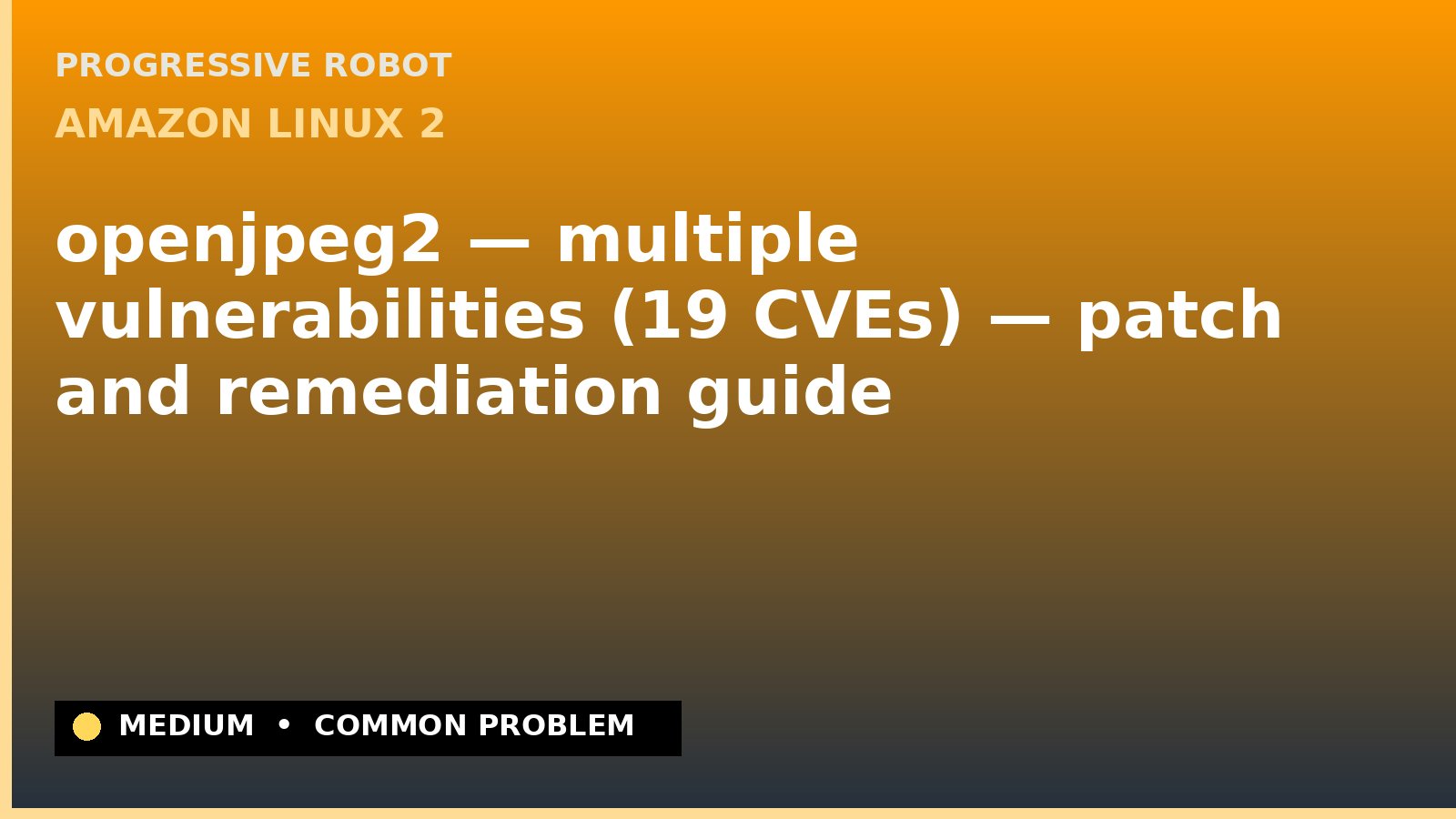 Amazon Linux 2 — openjpeg2 — multiple vulnerabilities (19 CVEs) — patch and remediation guide — diagnosis and fix on Amazon Linux 2